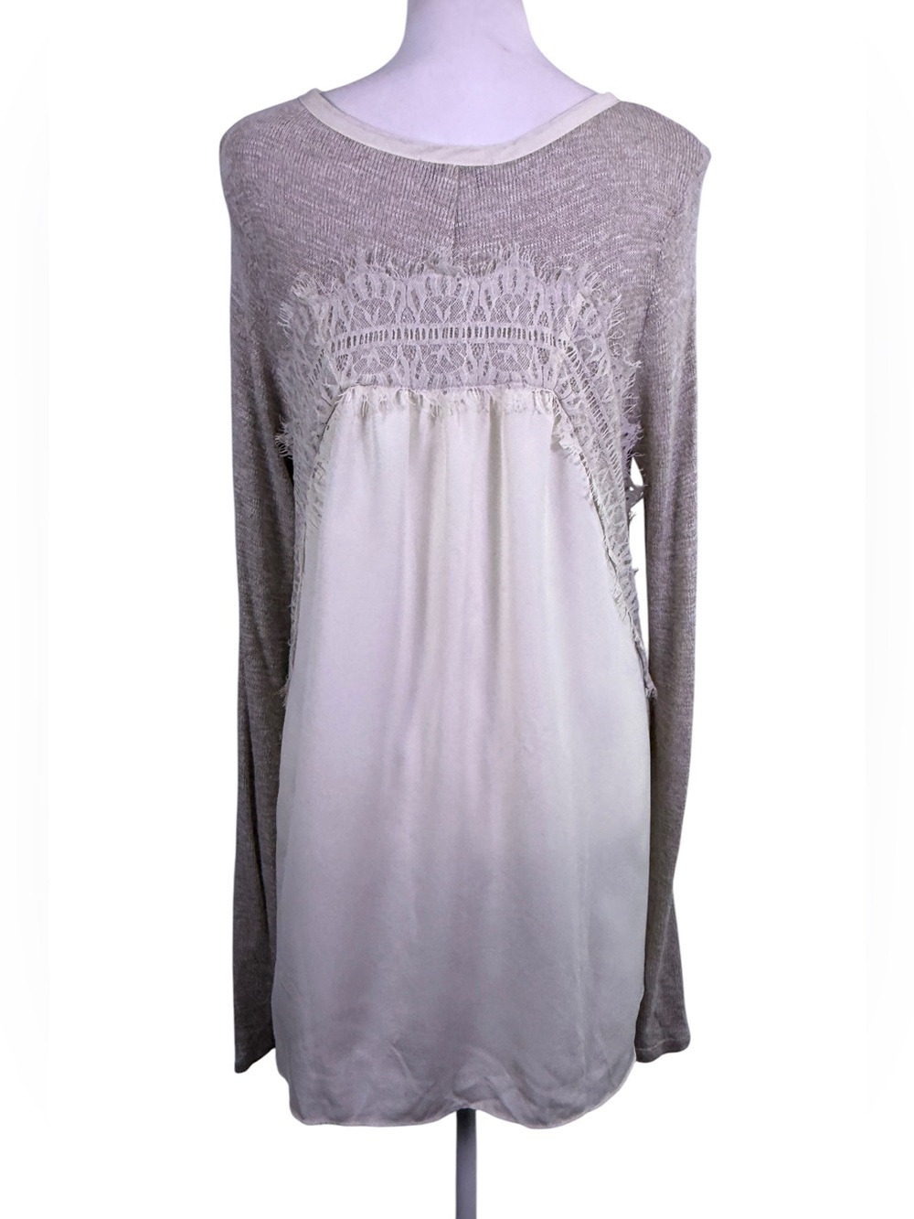 Three Pink Hearts Large Lace Mixed Media Tunic Top Boho Natural - Picture 4 of 9